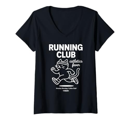 Damen RUNNING CLUB X CAT Katze Jogger Jogging Runner Fitness Gym T-Shirt mit V-Ausschnitt Damen RUNNING CLUB X CAT Katze Jogger Jogging Runner Fitness Gym T-Shirt mit V-Ausschnitt von RUNNING CLUB X LIVELIFE Jogger Jogging Katzen Cats