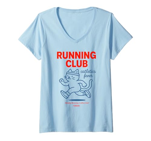 Damen RUNNING CLUB X CAT Katze Jogger Jogging Runner Fitness Gym T-Shirt mit V-Ausschnitt Damen RUNNING CLUB X CAT Katze Jogger Jogging Runner Fitness Gym T-Shirt mit V-Ausschnitt von RUNNING CLUB X LIVELIFE Jogger Jogging Katzen Cats