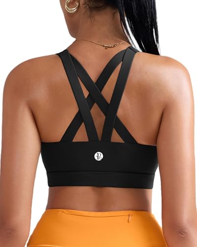 RUNNING GIRL Sport-BH für Damen, Criss-Cross Back Gepolsterter Träger Sport-BHS Mittlere Unterstützung Yoga BH mit Abnehmbare Cups, B-schwarz, XXX-Large von RUNNING GIRL