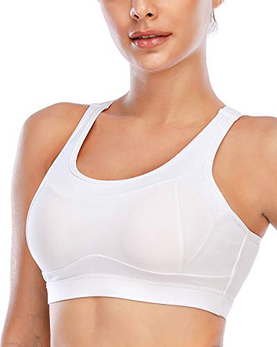 RUNNING GIRL Sport-BHs für Damen, Racerback-BH, Workout, bauchfreies Top, Longline, Yoga-BH, Push-up, Übergröße, Weiss/opulenter Garten, Large von RUNNING GIRL