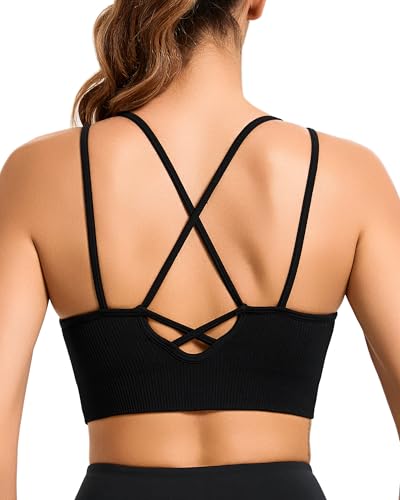 RUNNING GIRL Sport-BHs für Damen, gepolsterter Sport-BH mit abnehmbaren Körbchen, mittlere Unterstützung, Workout, bauchfreie Tops, 3040 Schwarz, Large von RUNNING GIRL