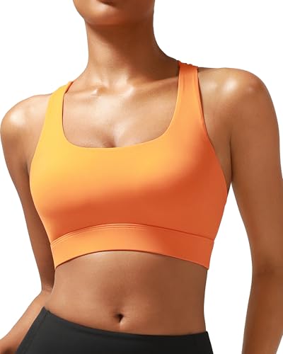 RUNNING GIRL Sport-BHs für Damen, hohe Unterstützung, überkreuzte Rücken-Träger-BH, geformte Körbchen, hohe Belastung, Workout-Tops, A-Orange, X-Large von RUNNING GIRL