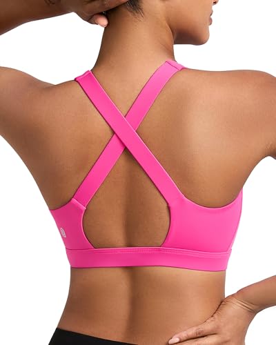 RUNNING GIRL Sport-BHs für Damen, hohe Unterstützung, Racerback, hohe Belastung, grau, Sport-BH, geformte Körbchen, Workout-BH, Push-Up-BH, Y-Hot Pink, Large von RUNNING GIRL