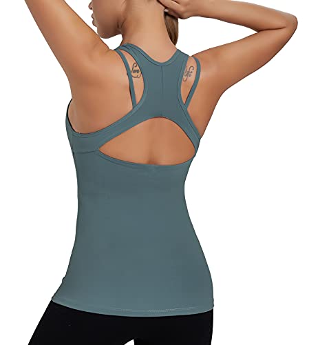 RUNNING GIRL Yoga-Tanktop für Damen, integrierter BH, Workout-Crop-Sport-Shirt, Übergröße, Activewear, Blaue Lagune, Groß von RUNNING GIRL