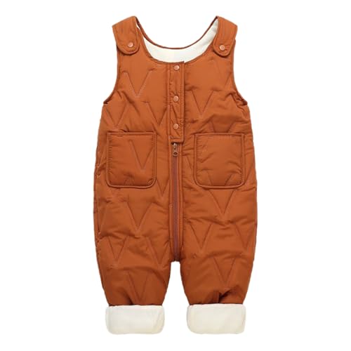 RUNQHUI Baby Jungen Mädchen Schneehose Winterhose Latzhose Mit Fleece Reißverschluss Daunenhose Schneehose Winddicht Warm Skihose Kaffee 80-86 von RUNQHUI