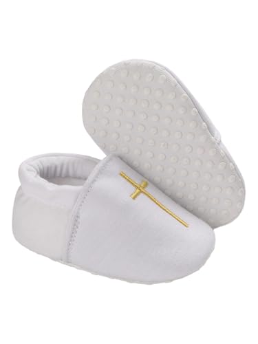 RUNQHUI Baby Mädchen Jungen Krabbelschuhe Lederpuschen Hausschuhe Neugeborene Schuhe Für Kleinkind Taufe Schuhe In Weiß A weißes Gold 6-9 Monate von RUNQHUI