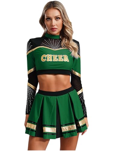 RUNQHUI Damen Cheer Leader Kostüm Zweiteiler Crop Tops mit Faltenrock Cheerleading Uniform Tanzkleid Halloween Karneval Fasching Partykleid Grün M RUNQHUI Damen Cheer Leader Kostüm Zweiteiler Crop Tops mit Faltenrock Cheerleading Uniform Tanzkleid Halloween Karneval Fasching Partykleid Grün M von RUNQHUI