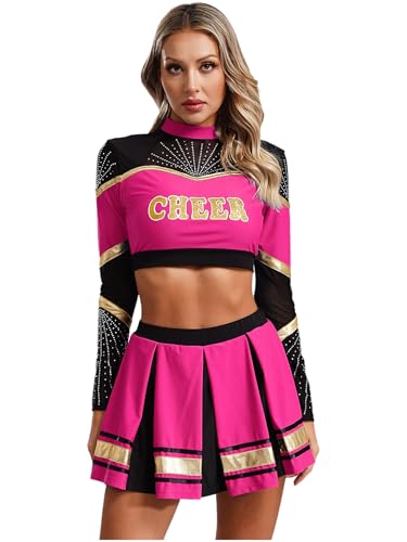 RUNQHUI Damen Cheer Leader Kostüm Zweiteiler Crop Tops mit Faltenrock Cheerleading Uniform Tanzkleid Halloween Karneval Fasching Partykleid Hot Pink L RUNQHUI Damen Cheer Leader Kostüm Zweiteiler Crop Tops mit Faltenrock Cheerleading Uniform Tanzkleid Halloween Karneval Fasching Partykleid Hot Pink L von RUNQHUI