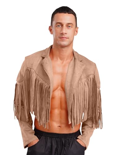 RUNQHUI Herren Cowboy Kostüm Jacke Langarm Fransen Crop-Jacke Western Fransenjacke Halloween Karneval Fasching Kostüm Hellbraun XL RUNQHUI Herren Cowboy Kostüm Jacke Langarm Fransen Crop-Jacke Western Fransenjacke Halloween Karneval Fasching Kostüm Hellbraun XL von RUNQHUI