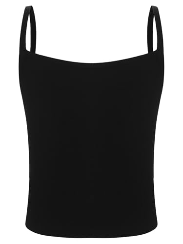 RUNQHUI Tank Top Mädchen Spaghettiträger Unterhemd Trägershirt Elastische Baumwolle Top Kinder Fitness Yoga Alltagskleidung Schwarz 140-164 von RUNQHUI