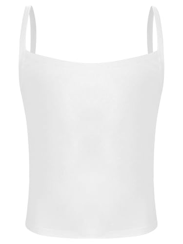 RUNQHUI Tank Top Mädchen Spaghettiträger Unterhemd Trägershirt Elastische Baumwolle Top Kinder Fitness Yoga Alltagskleidung Weiß 140-164 von RUNQHUI