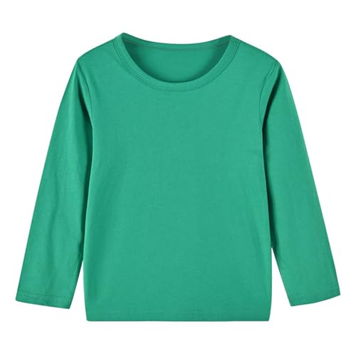 RUNQHUI Unisex Baby Kinder Langarmshirt Basic Einfarbig T-Shirt mit Rundhalsausschnitt Mädchen Jungen Baumwolle Unterhemd Oberteil Gr. 86-122 Grün 86-92 von RUNQHUI