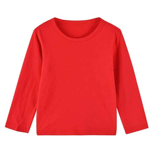 RUNQHUI Unisex Baby Kinder Langarmshirt Basic Einfarbig T-Shirt mit Rundhalsausschnitt Mädchen Jungen Baumwolle Unterhemd Oberteil Gr. 86-122 Rot 92-98 von RUNQHUI