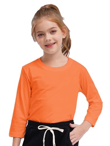 RUNQHUI Unisex Kinder Langarmshirt Basic Einfarbig T-Shirt mit Rundhalsausschnitt Mädchen Jungen Baumwolle Unterhemd Oberteil Orange 134-140 von RUNQHUI