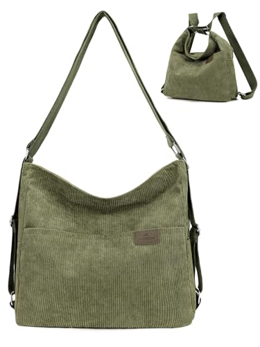 RUNSOON Vielseitige Cord Handtasche für Damen - Schultertasche, Umhängetasche, Hobo-Tasche & Rucksack in einem für Arbeit, Shopper, Reisen & Alltag, Grün RUNSOON Vielseitige Cord Handtasche für Damen - Schultertasche, Umhängetasche, Hobo-Tasche & Rucksack in einem für Arbeit, Shopper, Reisen & Alltag, Grün von RUNSOON