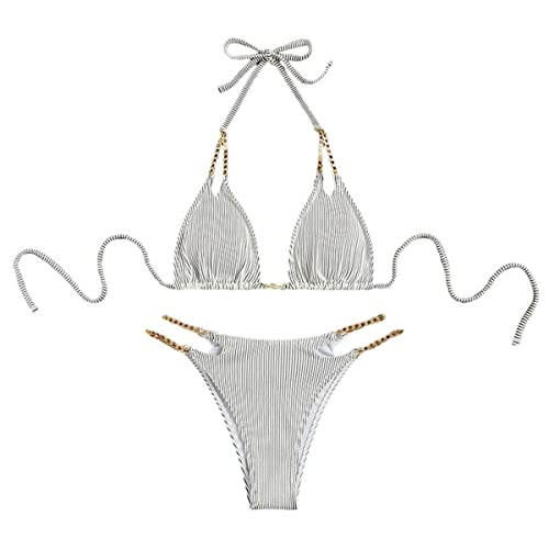 RUNYN Bademode Zweiteiliger Badeanzug Einfarbig Kette mit Hohe Taille Bikinihose Triangel Bikini Sets Strandkleid Bikini von RUNYN