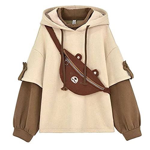 RUNYN Damen Kapuzenpullover Casual Cute Bär-Anime Hoodie Kawaii Cartoon Locker Pullover Langarm Tops mit Süßer Persönlichkeit Tasche von RUNYN