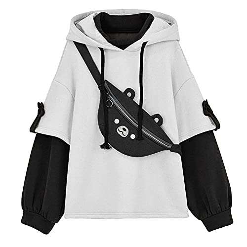 RUNYN Damen Kapuzenpullover Casual Cute Bär-Anime Hoodie Kawaii Cartoon Locker Pullover Langarm Tops mit Süßer Persönlichkeit Tasche von RUNYN