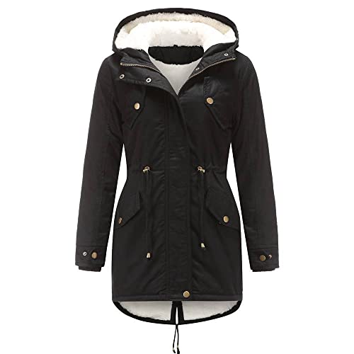 RUNYN Damen MäNtel übergang Schwarzejacke Damenparka Herbst Lange Winterjacke Jacke Winterjacke Steppmantel übergang Parka übergangsjacke Winterjacke Lang Warm Gefüttert Winterjacke Wasserdicht von RUNYN