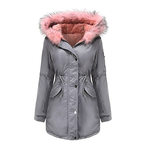 RUNYN Damen Wintermantal Lang Mit Fell Wasserdicht Schwarz Warm Winterparka Damenmantel Parka Mantel Damenjacke Fleecejacke Steppjacke Steppmantel Übergangsmantel Übergangsjacke Winterjacke von RUNYN