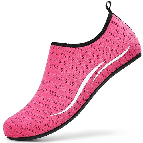 Badeschuhe Damen Wasserschuhe Neoprenschuhe Frauen Strandschuhe Aquaschuhe Surfschuhe Schwimmschuhe Wassersportschuhe Barfuß Schuhe Bequem Hausschuhe (Dunkelrosa,38 EU) von RUOMU