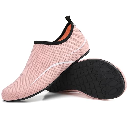 Badeschuhe Damen Wasserschuhe Neoprenschuhe Strandschuhe Aquaschuhe Surfschuhe Frauen Schwimmschuhe Wassersportschuhe Barfuß Schuhe Bequem Hausschuhe (Rosa,38 EU) von RUOMU