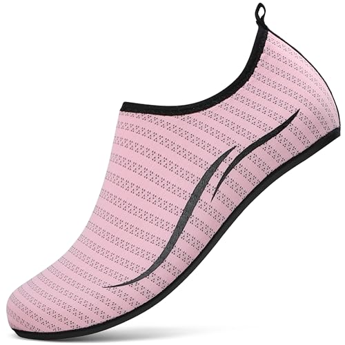 Badeschuhe Damen Wasserschuhe Neoprenschuhe Strandschuhe Frauen Aquaschuhe Surfschuhe Schwimmschuhe Wassersportschuhe Barfuß Schuhe Bequem Hausschuhe (Hellrosa,37 EU) von RUOMU