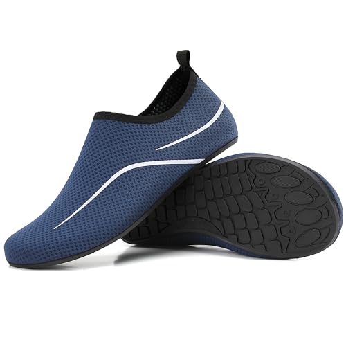 Badeschuhe Männer Frauen Wasserschuhe Neoprenschuhe Strandschuhe Aquaschuhe Surfschuhe Schwimmschuhe Barfuß Schuhe Bequem Pantoffelen (Blau,45 EU) von RUOMU