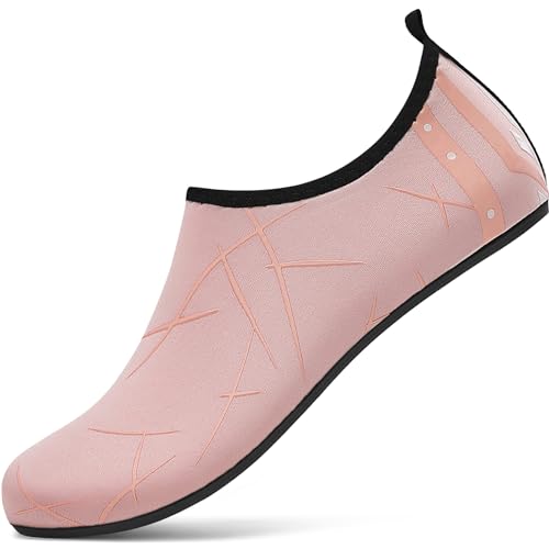 RUOMU Badeschuhe Damen Wasserschuhe Herren Schnell Trocknend Schwimmschuhe rutschfeste Aquaschuhe Leicht Strandschuhe Surfschuhe Barfußschuhe für Männer Frauen Beach Pool, Rosa 34 EU von RUOMU