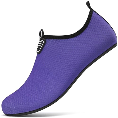 RUOMU Badeschuhe Herren Damen Wasserschuhe Schnell Trocknend Schwimmschuhe Barfußschuhe rutschfeste Leicht Aquaschuhe Strandschuhe fur Männer Frauen,Lila 40 EU von RUOMU