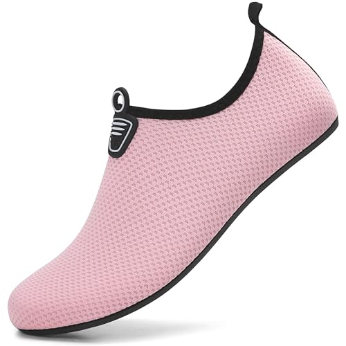 RUOMU Badeschuhe Herren Damen Wasserschuhe Schnell Trocknend Schwimmschuhe Barfußschuhe rutschfeste Leicht Aquaschuhe Strandschuhe fur Männer Frauen,Rosa 34 EU von RUOMU