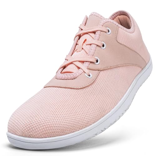 RUOMU Unisex Barfußschuhe Knit Barfuss Schuhe - Damen Herren Minimalistische Weit Barfussschuhe, Breiter Zehenbox Barfuß Sneaker, Rosa, Gr.38 von RUOMU