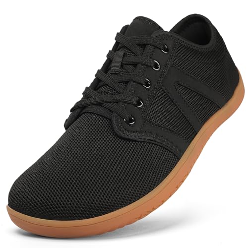 RUOMU Unisex Barfußschuhe Knit Barfuss Schuhe - Herren Damen Minimalistische Weit Barfussschuhe, Breiter Zehenbox Barfuß Sneaker, Schwarz Braun, Gr.37 von RUOMU