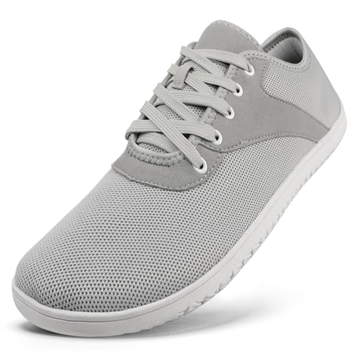 RUOMU Unisex Barfußschuhe Knit Barfuss Schuhe - Herren Damen Minimalistische Weit Barfussschuhe, Zero-Drop Barfuss Minimal Schuhe, Hellgrau, Gr.43 von RUOMU