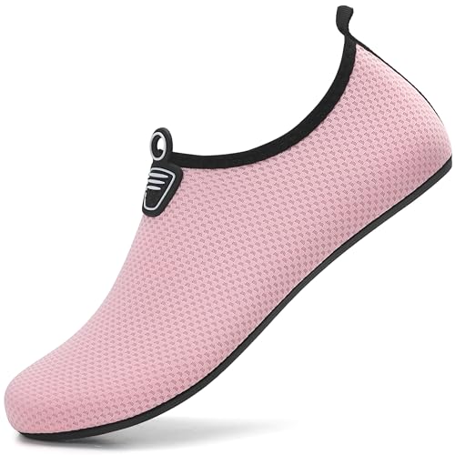 RUOMU Wasserschuhe Badeschuhe Damen Herren Schnell Trocknend Schwimmschuhe rutschfeste Aquaschuhe Leicht Strandschuhe Surfschuhe Barfußschuhe für Männer Frauen Beach Pool, Rosa 34 EU von RUOMU