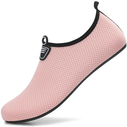 RUOMU Wasserschuhe Badeschuhe Damen Herren Schnell Trocknend Schwimmschuhe rutschfeste Aquaschuhe Leicht Strandschuhe Surfschuhe Barfußschuhe für Männer Frauen Beach Pool,Rosa 35 EU von RUOMU