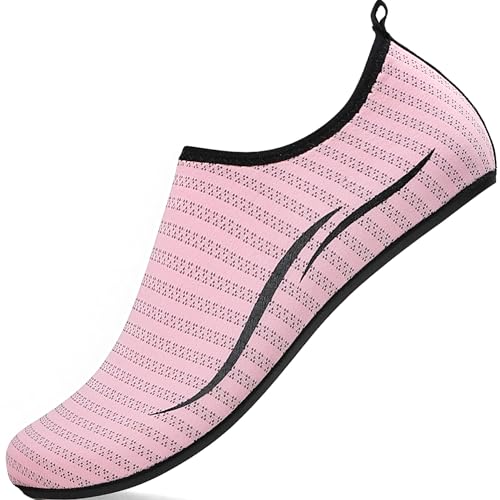 RUOMU Wasserschuhe Badeschuhe Damen Herren Schnell Trocknend Schwimmschuhe rutschfeste Aquaschuhe Leicht Strandschuhe Surfschuhe Barfußschuhe für Männer Frauen Beach Pool,Rosa 36 EU von RUOMU