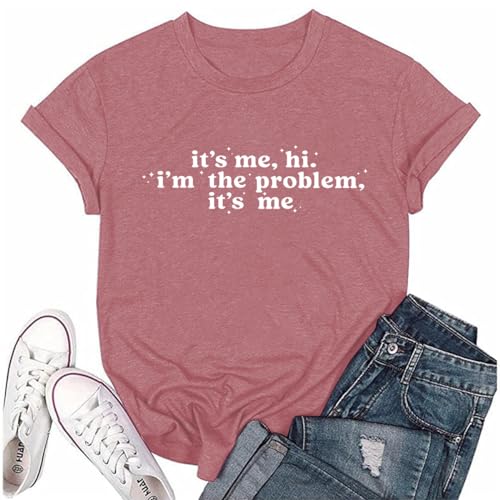 RUSASKO Damen-T-Shirt mit Aufschrift "It's Me Hi I'm The Problem It's Me", Pink, Klein von RUSASKO