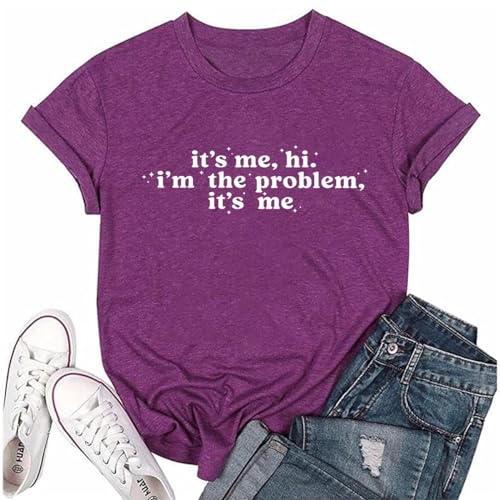 RUSASKO Damen-T-Shirt mit Aufschrift "It's Me Hi I'm The Problem It's Me", Violett, Klein von RUSASKO