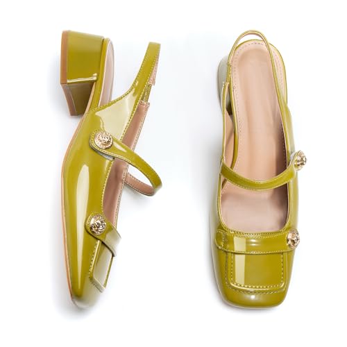 RUSAUISE Mary Jane Schuhe für Damen, Slingback, quadratisch, geschlossener Zehenbereich, Pumpschuhe, niedrig, klobig, Blockabsatz, Freizeit, Büro, Party, Grün/PU, 36 EU RUSAUISE Mary Jane Schuhe für Damen, Slingback, quadratisch, geschlossener Zehenbereich, Pumpschuhe, niedrig, klobig, Blockabsatz, Freizeit, Büro, Party, Grün/PU, 36 EU von RUSAUISE