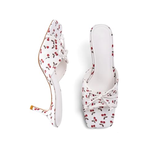 RUSAUISE Sandalen mit Kätzchen-Absatz, Schleife, offen, runde Zehen, Absatz, Flecken, Slipper, elegant, elegant, Party, Hochzeit, Freizeit, Whitecherry/Stain, 37 EU RUSAUISE Sandalen mit Kätzchen-Absatz, Schleife, offen, runde Zehen, Absatz, Flecken, Slipper, elegant, elegant, Party, Hochzeit, Freizeit, Whitecherry/Stain, 37 EU von RUSAUISE