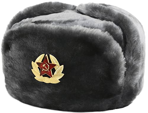 Cucuba® Halsband grau gebeizt im Lieferumfang enthalten Original Sovet USHANKA Original Größen 56-57-58-59-60-61-62 (EU) - Geschenkidee, grau, Large von RUSSIANSTORE