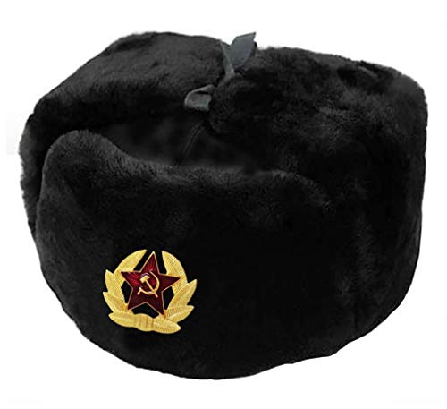 Cucuba® RUSSISCHE SCHWARZ SCHAPKA USCHANKA WINTERMÜTZE MILITÄRMÜTZE DER SOWIETISCHEN Armee - Geschenkidee (Größe: 58 Size L (EU)) von RUSSIANSTORE