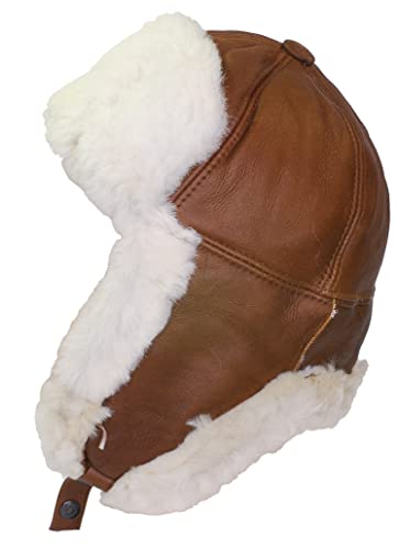 RUSSIAN STORE Cucuba Shearling Wintermütze für Herren, Pilotenmütze, Sowjetischer Schneefilter, mit Ohrenschützer (L) von RUSSIANSTORE