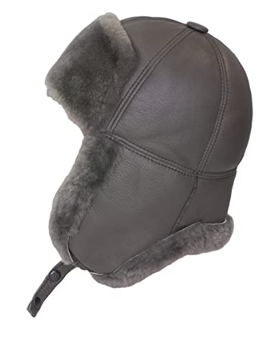 RUSSIAN STORE Cucuba Shearling Wintermütze für Herren, Pilotenmütze, Sowjetischer Schneefilter, mit Ohrenschützer (M) von RUSSIANSTORE