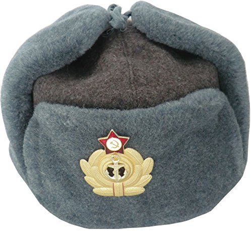 RUSSIANSTORE Russische Fellmütze Wolle, Shapka Ushanka, Wintermütze Militärmütze der Sowietischen Marine - Größe L von RUSSIANSTORE