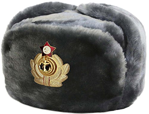 Russian Store Sturmhaube aus grauem Fell, mit russischer Marine, Original Soviet Ushanka, verschiedene Größen – Geschenkidee – Größe XXL von CUCUBA