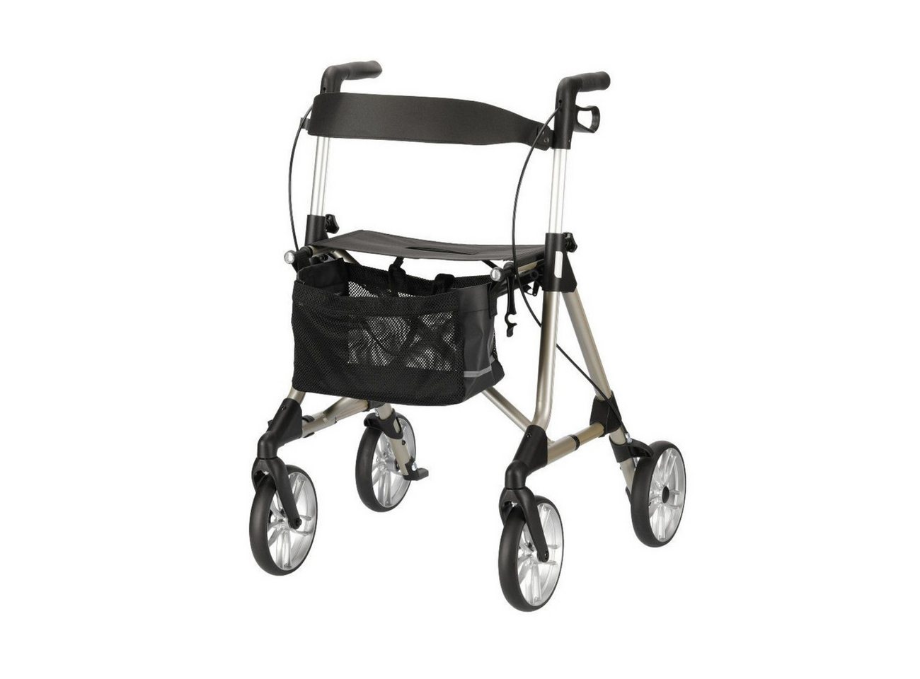 RUSSKA Rollator Elan classic, Sitzhöhe: 54 cm, Farbe Champagne, Aluminium Leichtgewicht faltbar mit Sitzfläche und Ankipphilfe von RUSSKA