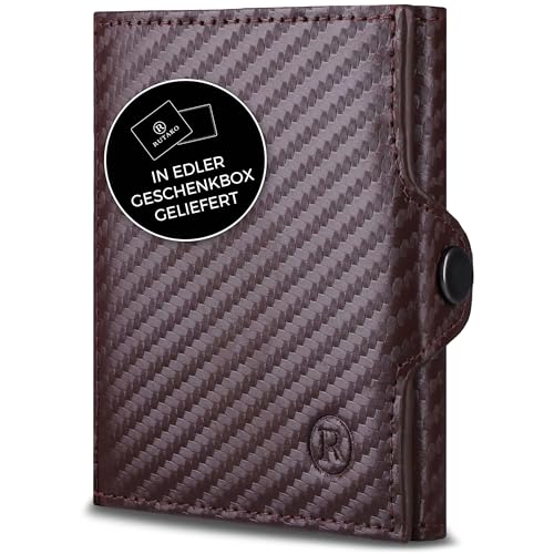 RUTAKO Slim Wallet mit Münzfach & RFID-Schutz - Kartenetui Herren & Damen - Kreditkartenetui klein - Mini Geldbörse - Portmonee Portemonnaie klein - Geldbeutel Carbon-Braun von RUTAKO