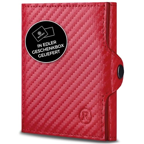 RUTAKO Slim Wallet mit Münzfach & RFID-Schutz - Kartenetui Herren & Damen - Kreditkartenetui klein - Mini Geldbörse - Portmonee Portemonnaie klein - Geldbeutel Carbon-Rot von RUTAKO